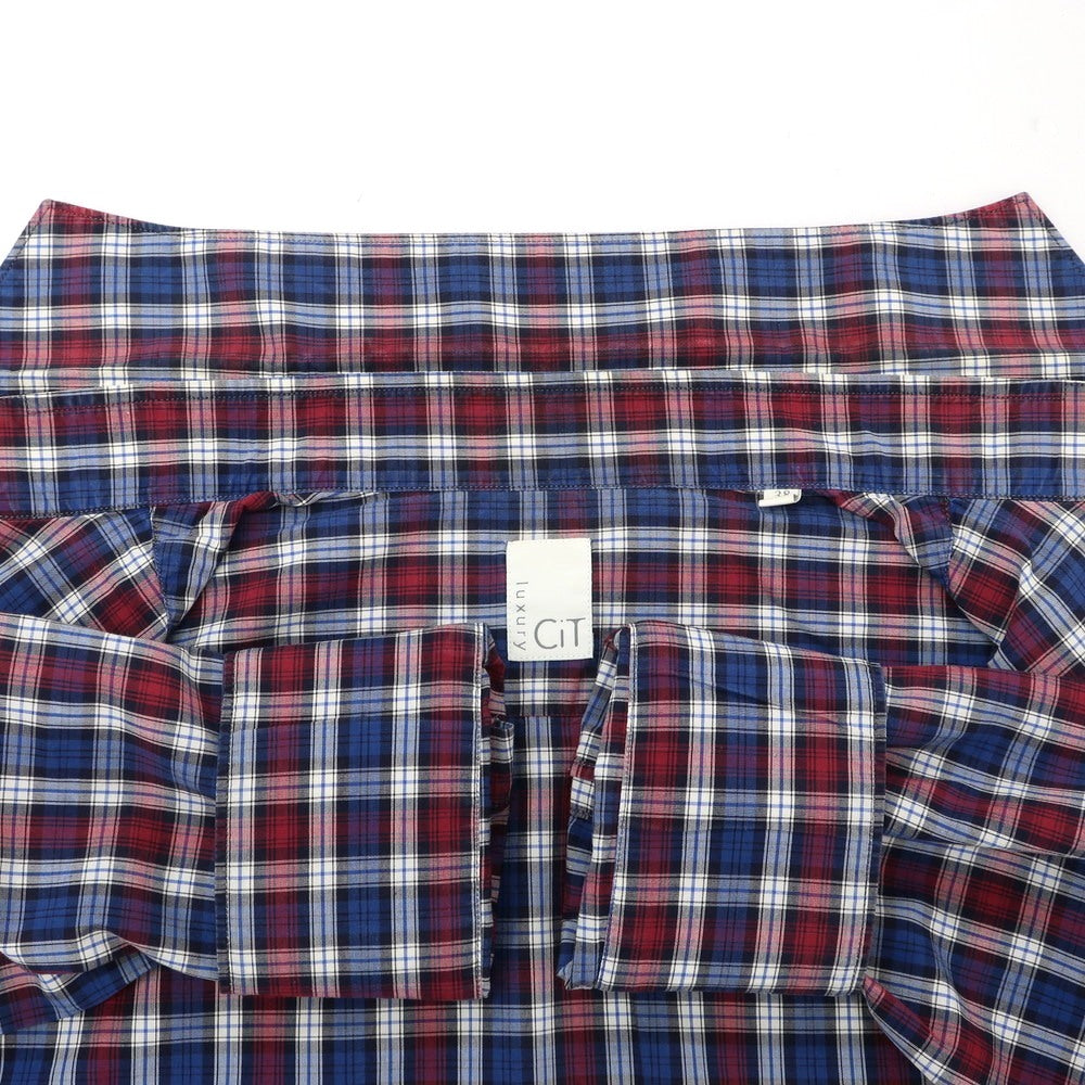 【中古】チット CIT LUXURY コットン チェック ワイドカラー カジュアルシャツ ブルーxダークレッド×ネイビー【 38 】【 状態ランクC 】【 メンズ 】