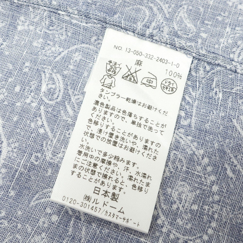 【中古】エディフィス EDIFICE リネン ペイズリー ワイドカラー カジュアルシャツ ライトネイビー系xホワイト【 44 】【 状態ランクB 】【 メンズ 】