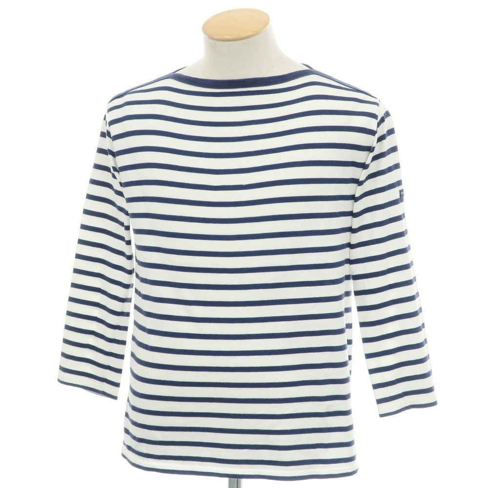 【中古】セントジェームス SAINT JAMES コットン ボーダー ボートネック 七分袖 Tシャツ ホワイトxネイビー【 3 】【 状態ランクC 】【 メンズ 】