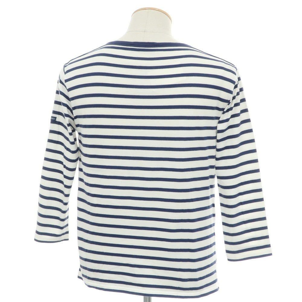 【中古】セントジェームス SAINT JAMES コットン ボーダー ボートネック 七分袖 Tシャツ ホワイトxネイビー【 3 】【 状態ランクC 】【 メンズ 】