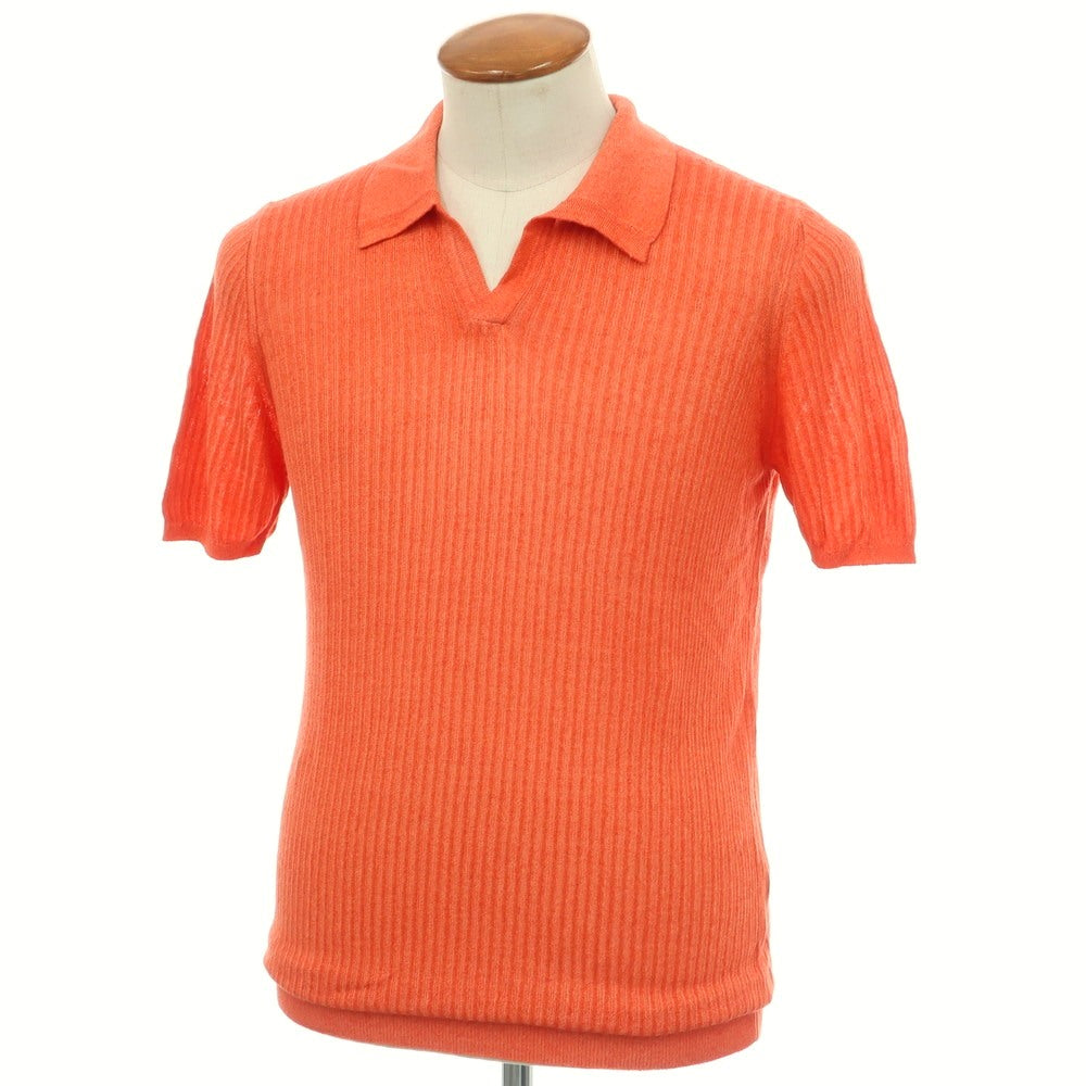 【中古】ロベルトコリーナ ROBERTO COLLINA リネンレーヨン スキッパー 半袖 ポロニット オレンジ系【 48 】【 状態ランクB 】【 メンズ 】