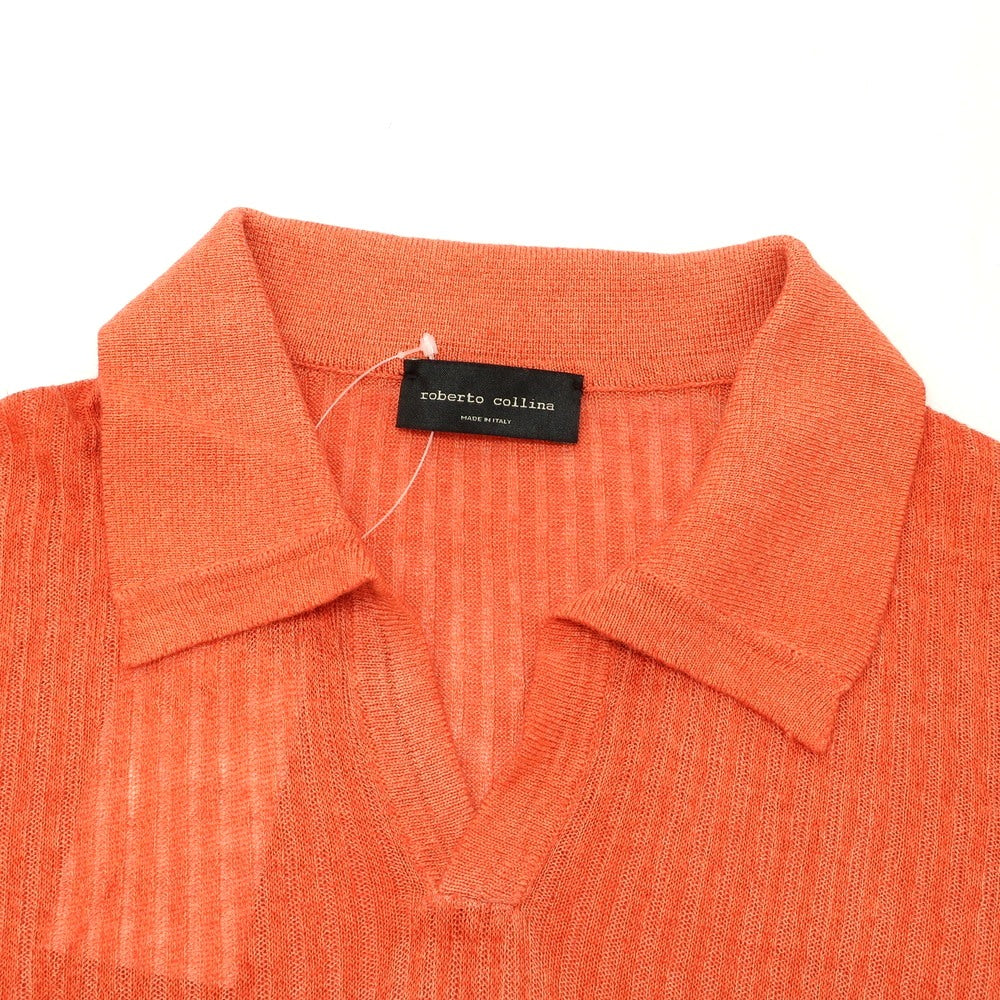 【中古】ロベルトコリーナ ROBERTO COLLINA リネンレーヨン スキッパー 半袖 ポロニット オレンジ系【 48 】【 状態ランクB 】【 メンズ 】