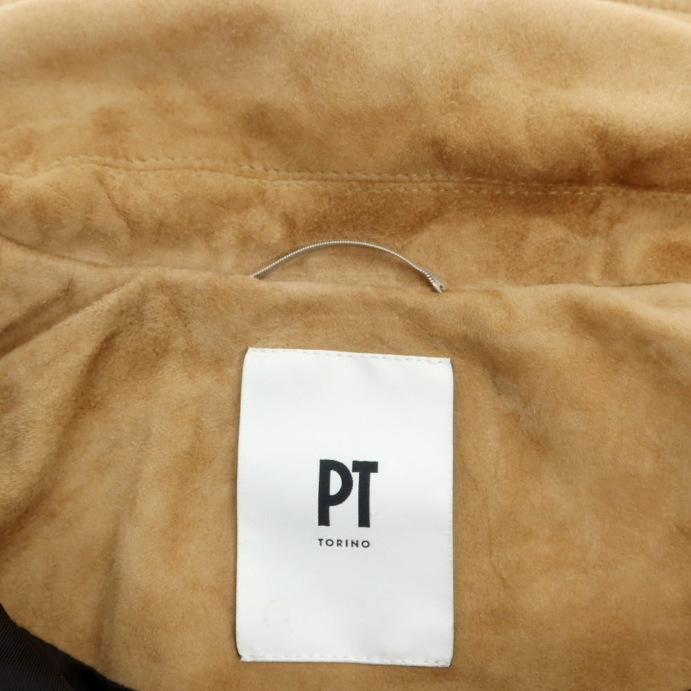 【中古】ピーティートリノ PT TORINO スエード 中綿 レザーブルゾン ベージュ【 48 】【 状態ランクC 】【 メンズ 】