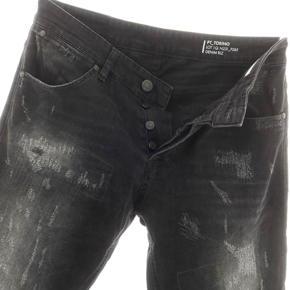 【中古】ピーティートリノ デニム PT TORINO DENIM REGGAE リペア加工 デニムパンツ ジーンズ ブラック【 32 】【 状態ランクB 】【 メンズ 】