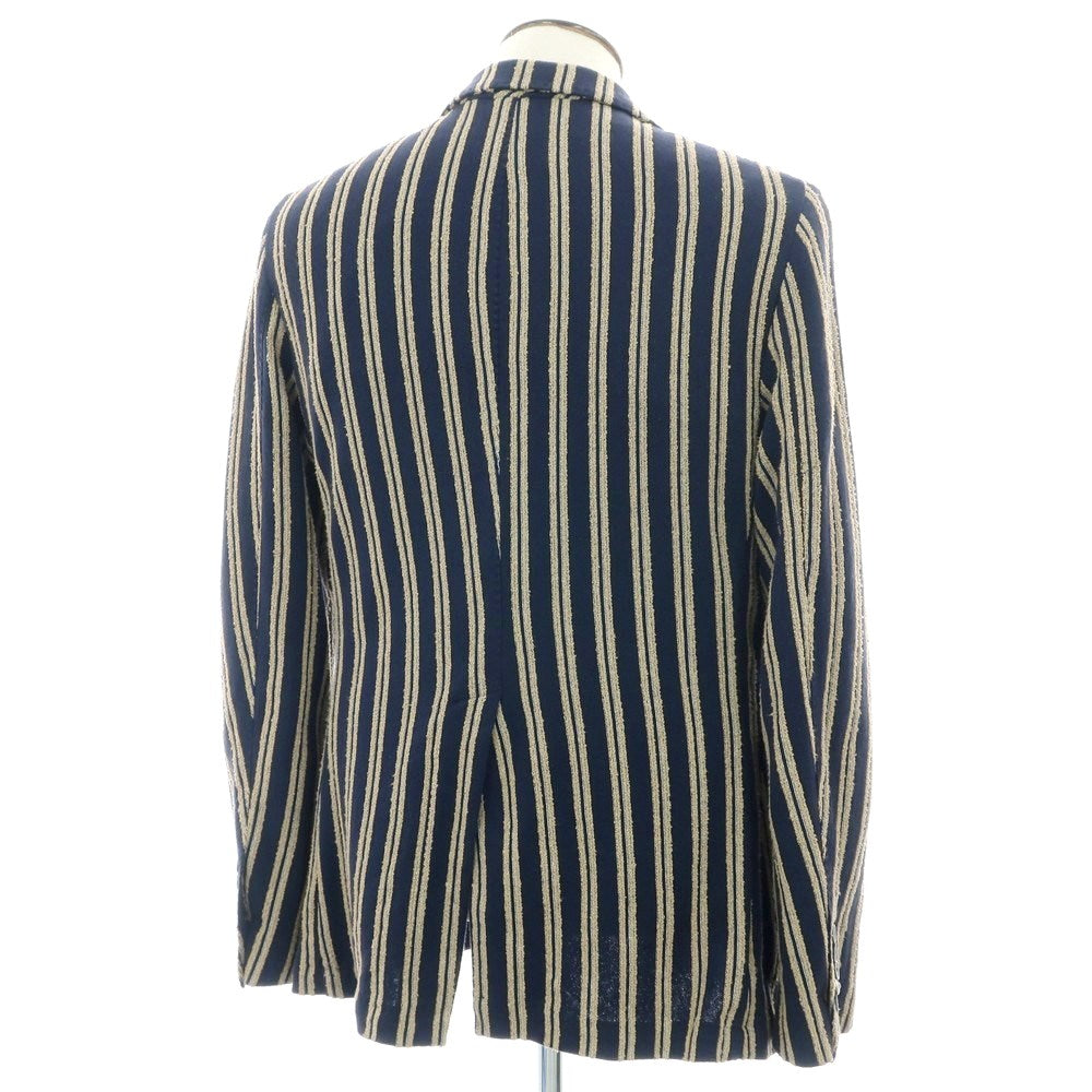 【中古】ジョン シープ John Sheep ジャージーコットン ストライプ カジュアルジャケット ネイビーxベージュ【 52 】【 状態ランクB 】【 メンズ 】