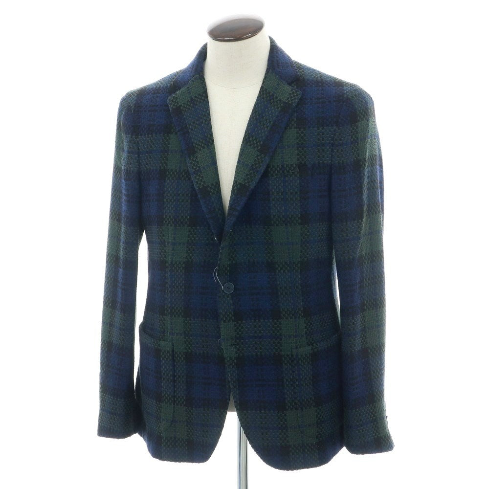 【中古】サンタニエッロ SANTANIELLO コットンウール チェック カジュアルジャケット ネイビーxグリーン【 52 】【 状態ランクB 】【 メンズ 】