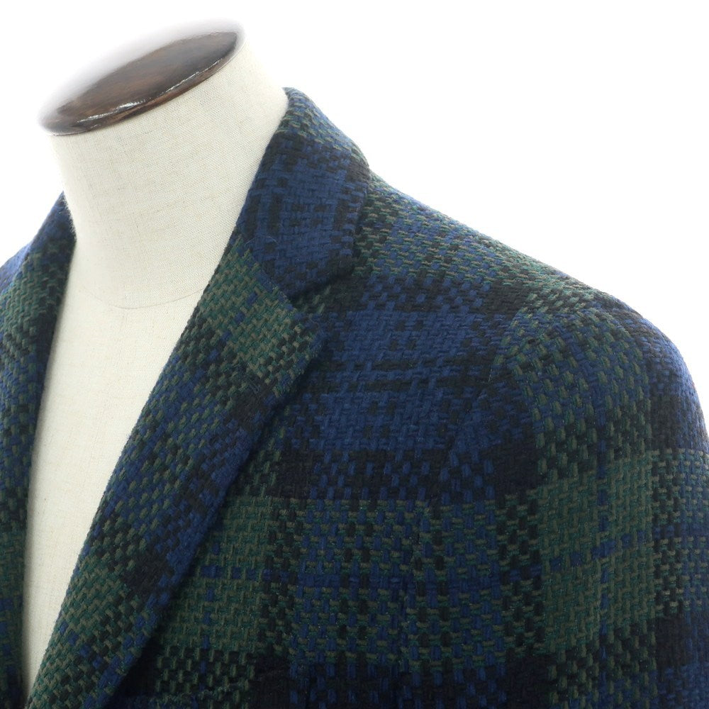 【中古】サンタニエッロ SANTANIELLO コットンウール チェック カジュアルジャケット ネイビーxグリーン【 52 】【 状態ランクB 】【 メンズ 】