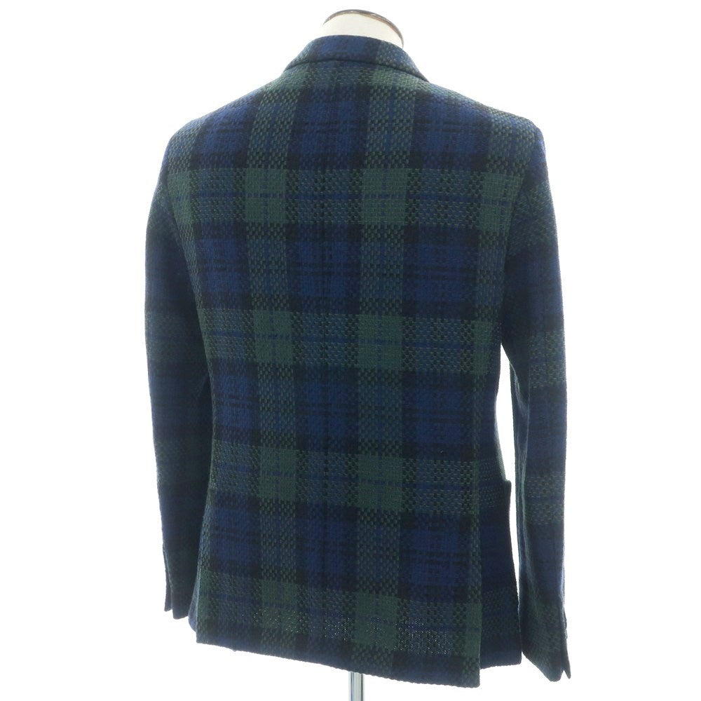 【中古】サンタニエッロ SANTANIELLO コットンウール チェック カジュアルジャケット ネイビーxグリーン【 52 】【 状態ランクB 】【 メンズ 】