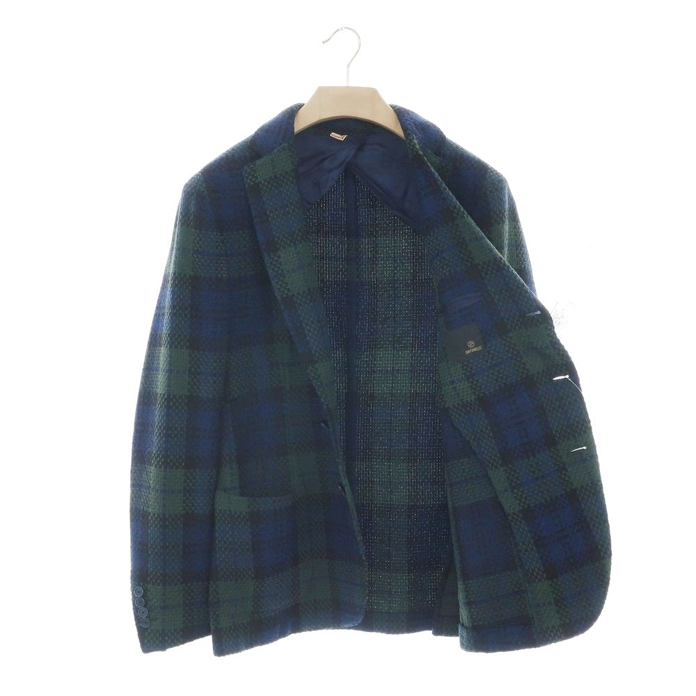 【中古】サンタニエッロ SANTANIELLO コットンウール チェック カジュアルジャケット ネイビーxグリーン【 52 】【 状態ランクB 】【 メンズ 】