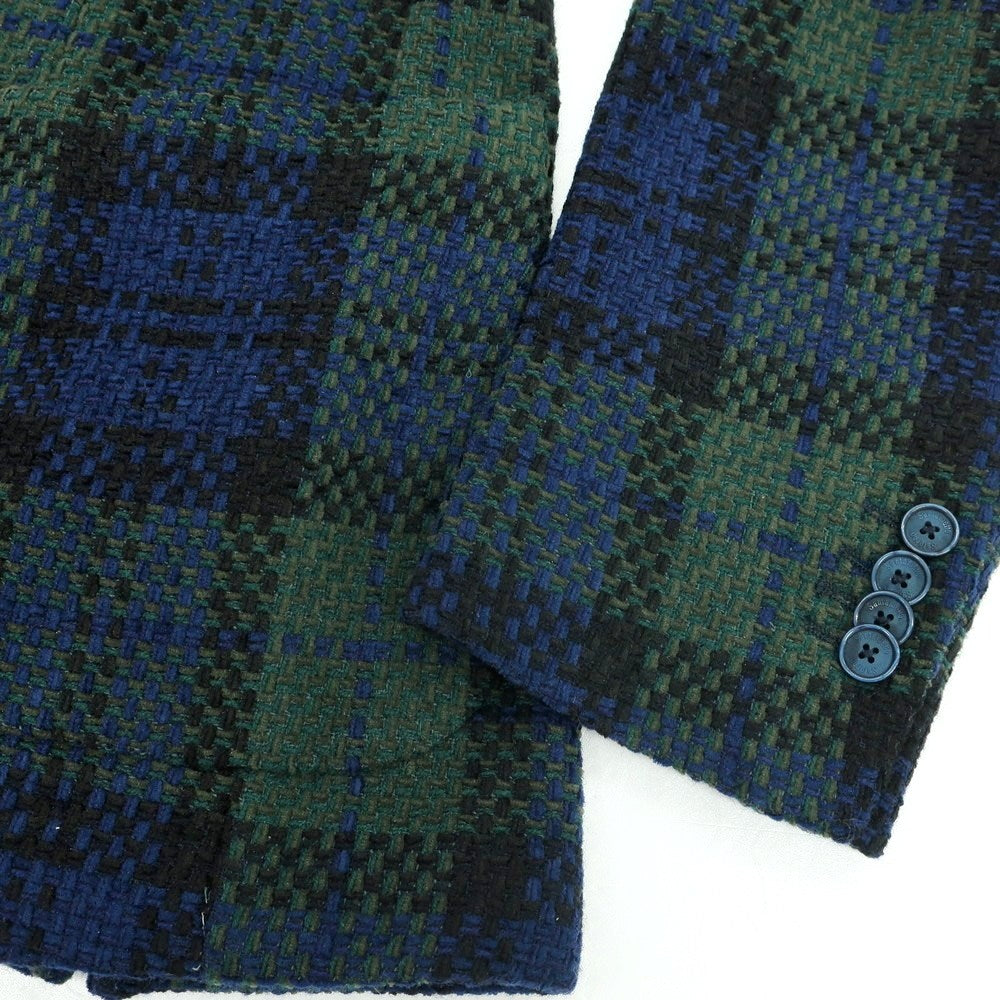 【中古】サンタニエッロ SANTANIELLO コットンウール チェック カジュアルジャケット ネイビーxグリーン【 52 】【 状態ランクB 】【 メンズ 】