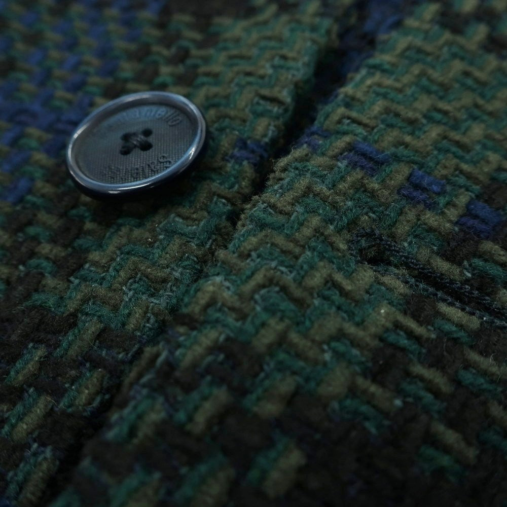 【中古】サンタニエッロ SANTANIELLO コットンウール チェック カジュアルジャケット ネイビーxグリーン【 52 】【 状態ランクB 】【 メンズ 】