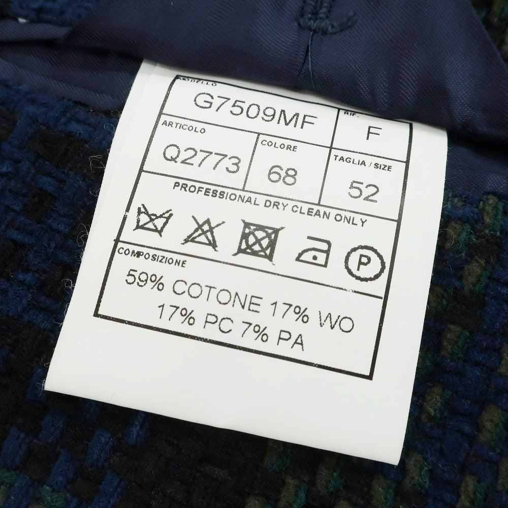 【中古】サンタニエッロ SANTANIELLO コットンウール チェック カジュアルジャケット ネイビーxグリーン【 52 】【 状態ランクB 】【 メンズ 】