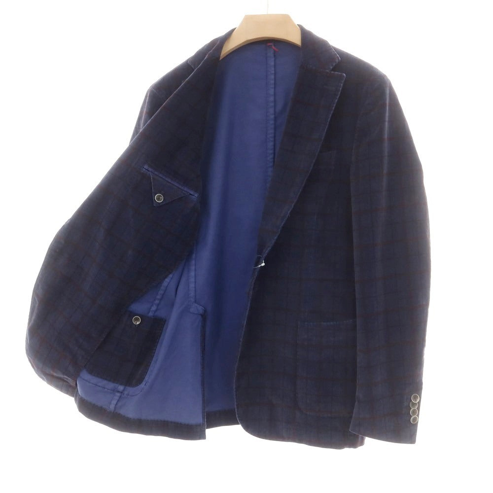 【中古】サンタニエッロ SANTANIELLO ストレッチ コットン チェック 2B カジュアルジャケット ネイビーxブラウン【 52 】【 状態ランクB 】【 メンズ 】