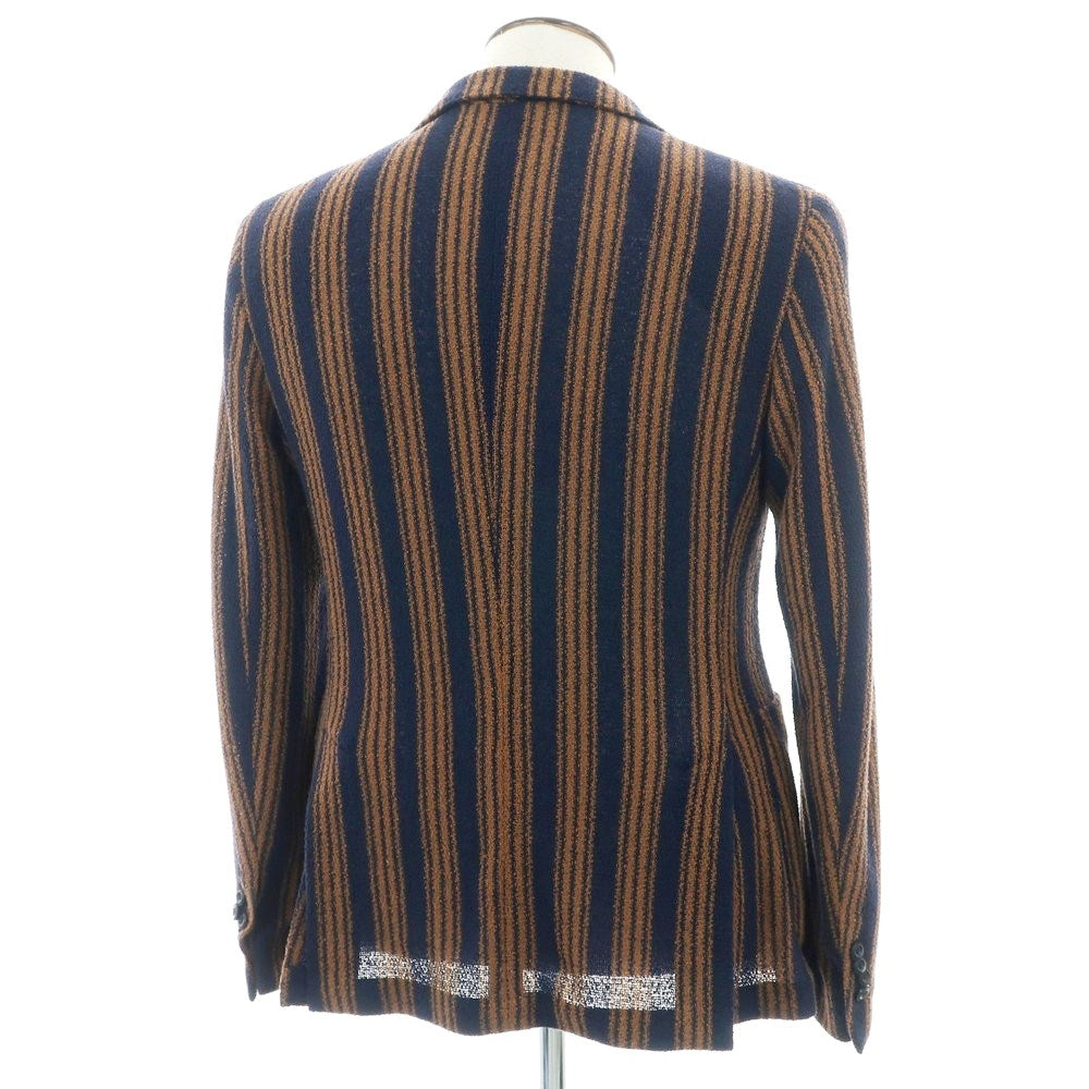 【中古】マニュエル リッツ MANUEL RITZ コットンポリエステルジャージー ストライプ ジャケット ネイビーxオレンジブラウン【 52 】【 状態ランクB 】【 メンズ 】