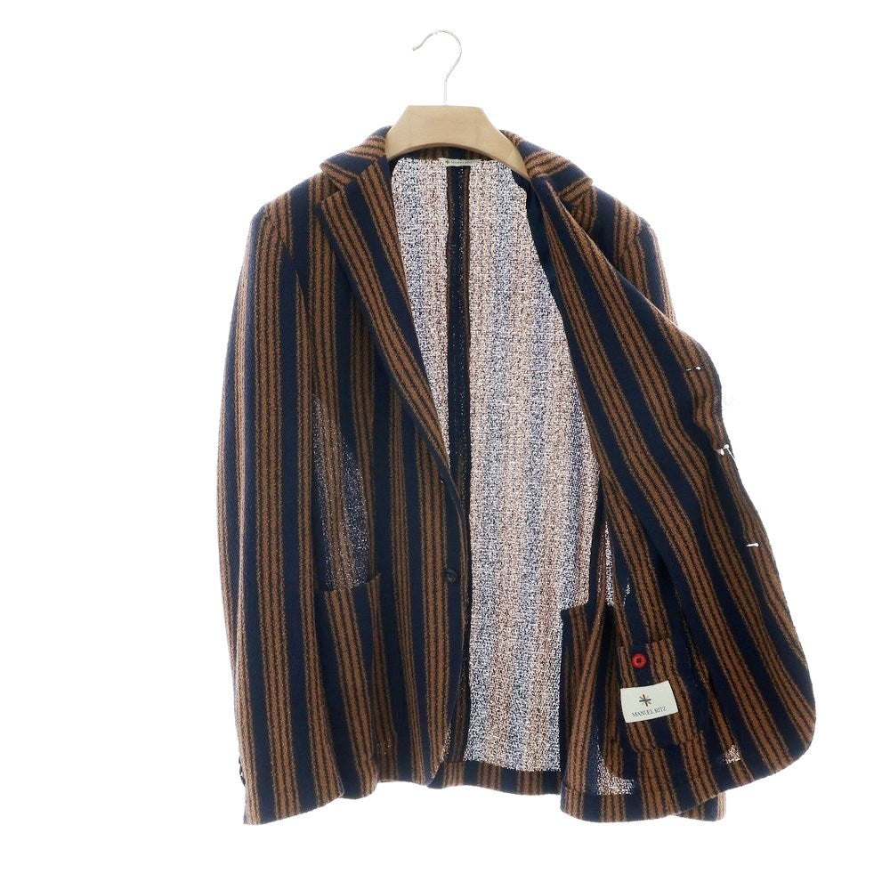 【中古】マニュエル リッツ MANUEL RITZ コットンポリエステルジャージー ストライプ ジャケット ネイビーxオレンジブラウン【 52 】【 状態ランクB 】【 メンズ 】