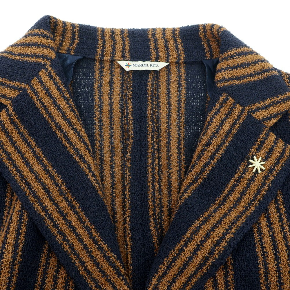 【中古】マニュエル リッツ MANUEL RITZ コットンポリエステルジャージー ストライプ ジャケット ネイビーxオレンジブラウン【 52 】【 状態ランクB 】【 メンズ 】