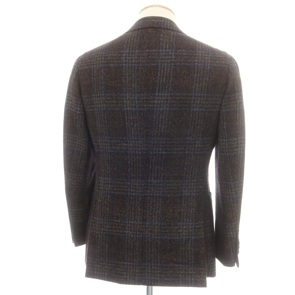 【中古】ビームスエフ BEAMS F ウールシルクリネン チェック 3B テーラードジャケット ブラウンxネイビー【 44 】【 状態ランクB 】【 メンズ 】