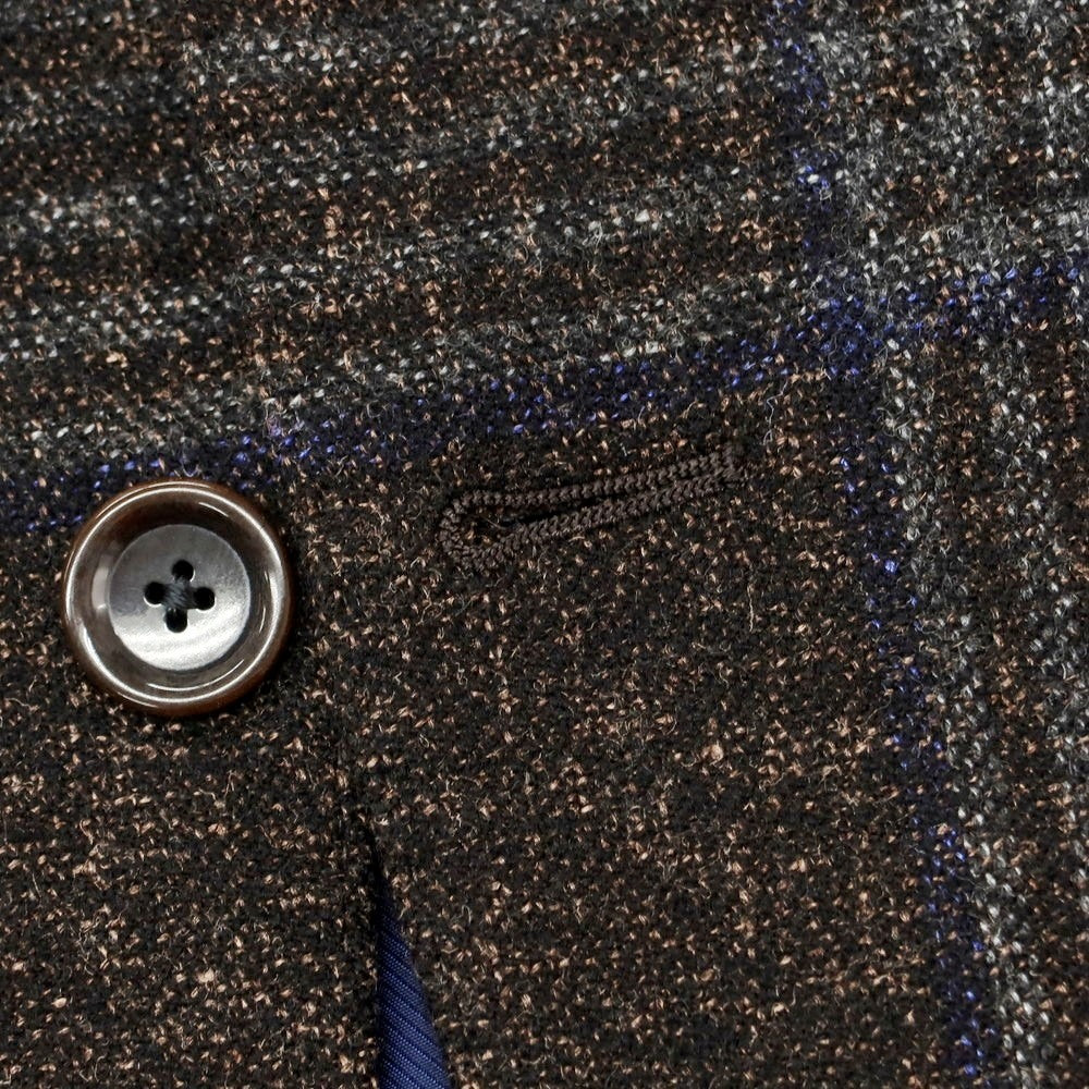 【中古】ビームスエフ BEAMS F ウールシルクリネン チェック 3B テーラードジャケット ブラウンxネイビー【 44 】【 状態ランクB 】【 メンズ 】