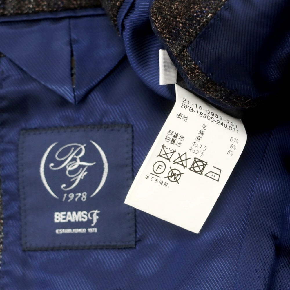 【中古】ビームスエフ BEAMS F ウールシルクリネン チェック 3B テーラードジャケット ブラウンxネイビー【 44 】【 状態ランクB 】【 メンズ 】