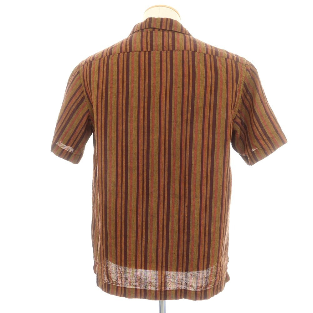 【中古】ポールスミスコレクション PAUL SMITH COLLECTION リネン ストライプ オープンカラー 半袖シャツ ブラウン系xパープル【 S 】【 状態ランクB 】【 メンズ 】