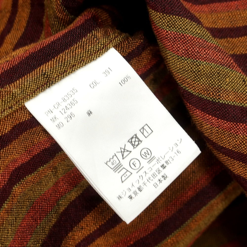 【中古】ポールスミスコレクション PAUL SMITH COLLECTION リネン ストライプ オープンカラー 半袖シャツ ブラウン系xパープル【 S 】【 状態ランクB 】【 メンズ 】