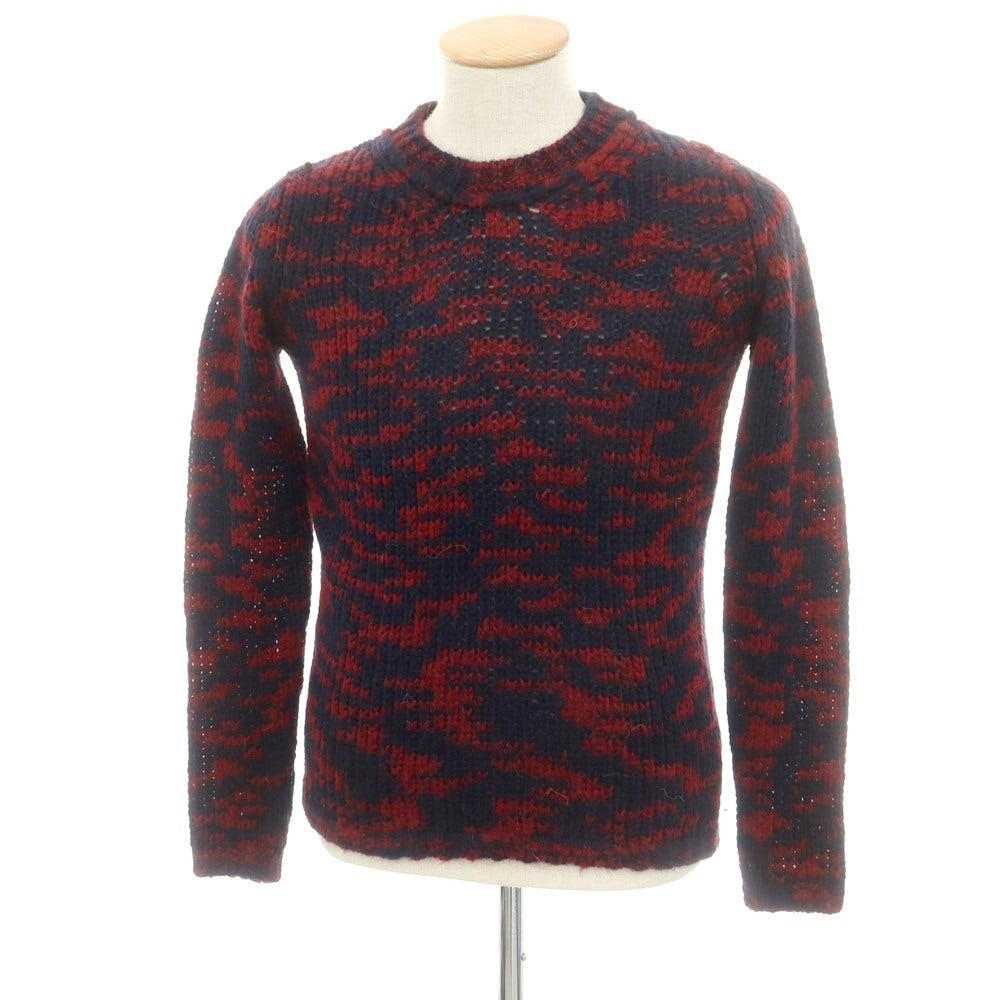 【中古】ロベルトコリーナ ROBERTO COLLINA アクリルアルパカナイロンウール クルーネック プルオーバーニット ネイビーxダークレッド【 44 】【 状態ランクB 】【 メンズ 】