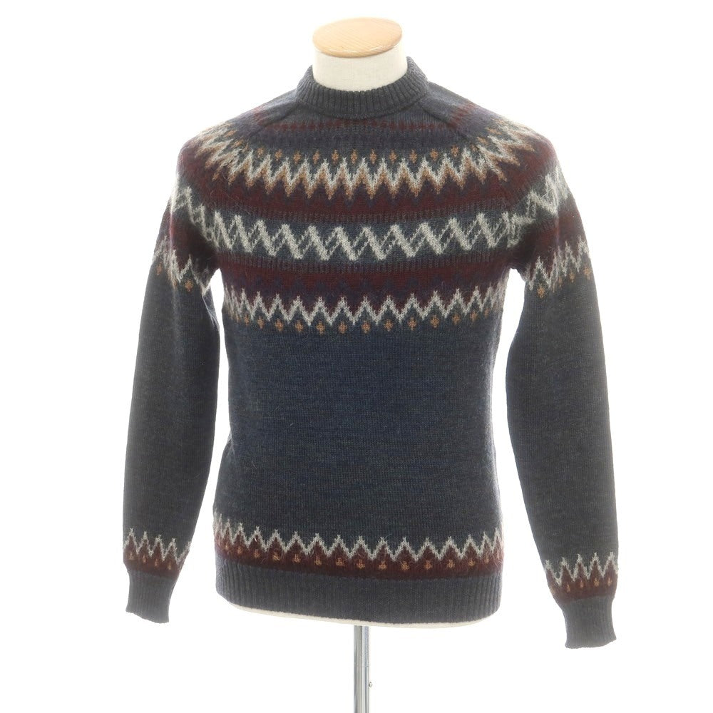 【中古】ロベルトコリーナ ROBERTO COLLINA ウールモヘヤナイロン ノルディック柄 クルーネック プルオーバーニット グレーネイビー【 46 】【 状態ランクB 】【 メンズ 】