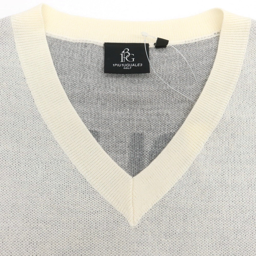 【中古】ウノピュウノウグァーレトレ 1piu1uguale3 ウールアクリル Vネック ニットベスト オフホワイトxグレー【 6 】【 状態ランクB 】【 メンズ 】