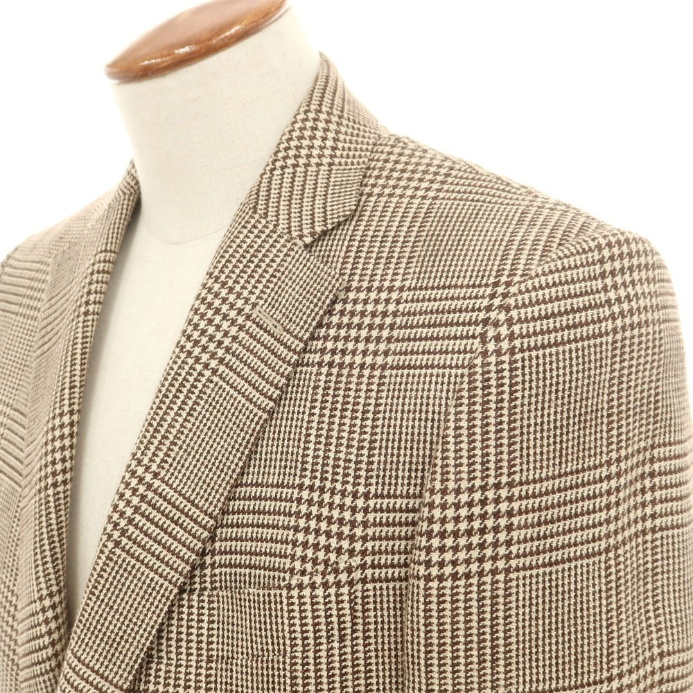 【中古】アタイア ATTIRE シルクリネンウール チェック 2B テーラードジャケット ベージュxブラウン【 46 】【 状態ランクC 】【 メンズ 】