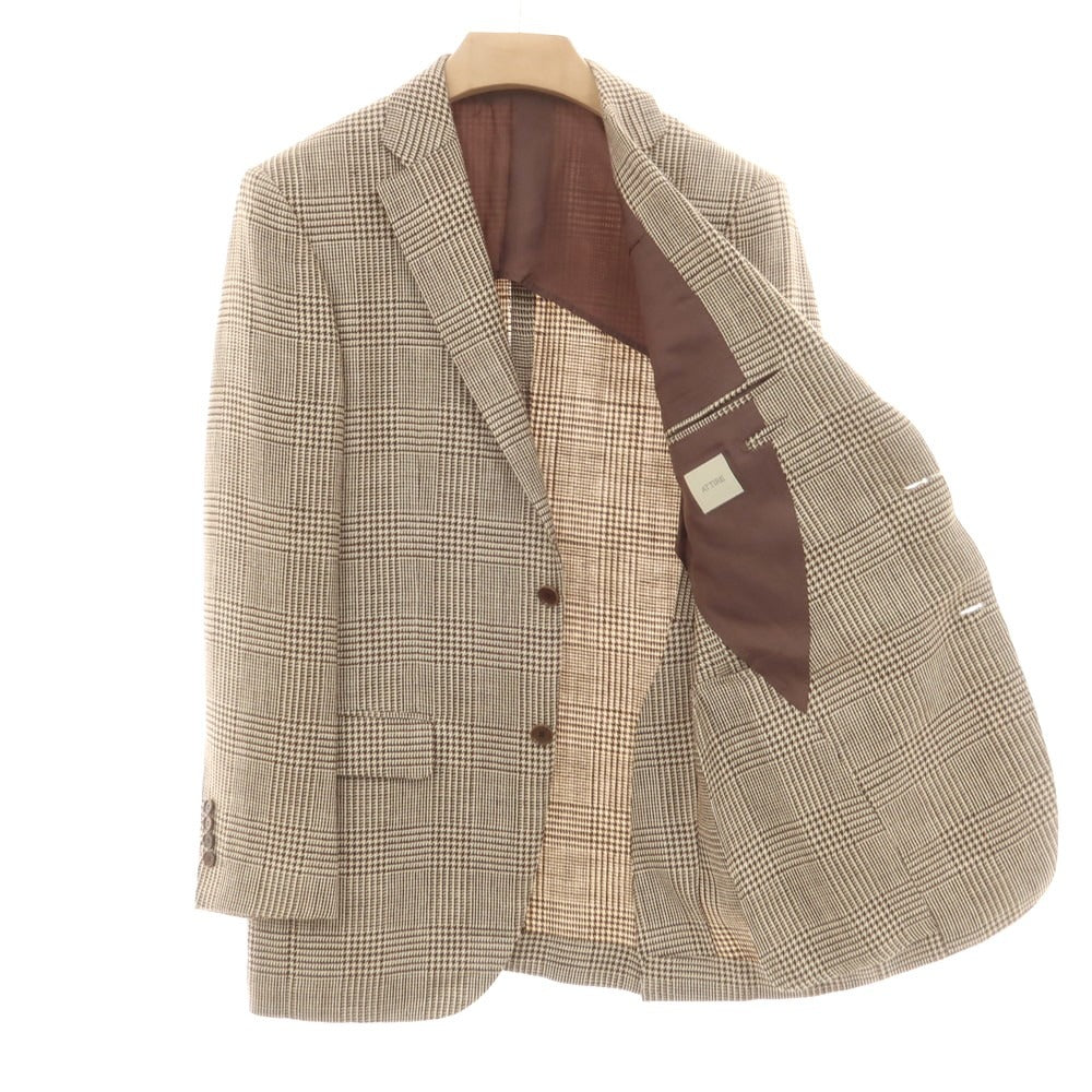 【中古】アタイア ATTIRE シルクリネンウール チェック 2B テーラードジャケット ベージュxブラウン【 46 】【 状態ランクC 】【 メンズ 】