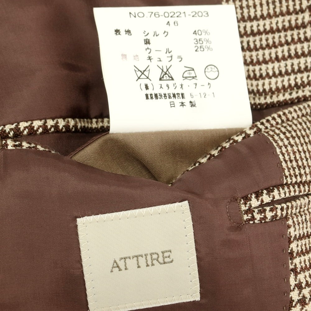 【中古】アタイア ATTIRE シルクリネンウール チェック 2B テーラードジャケット ベージュxブラウン【 46 】【 状態ランクC 】【 メンズ 】