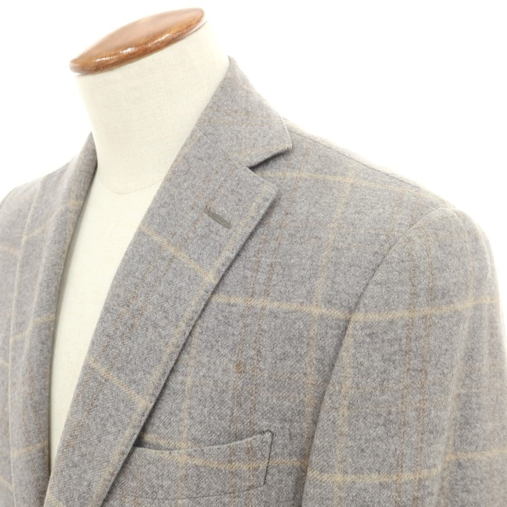 【中古】スクデリ SCUDERI コットンウールカシミヤ チェック 2B テーラードジャケット グレー【 48 】【 状態ランクC 】【 メンズ 】