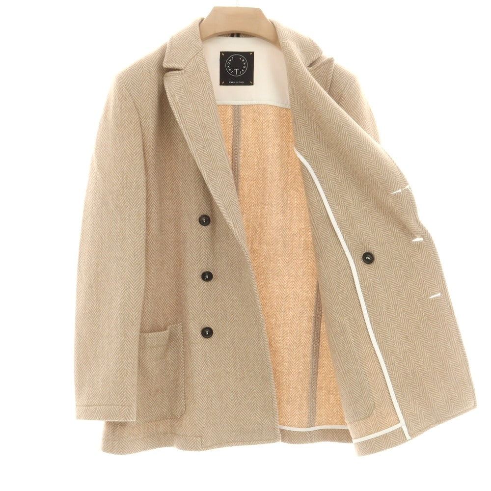 【中古】ティージャケット T-JACKET ウールナイロン ヘリンボーン織り ダブル6B カジュアルジャケット ベージュxホワイト【 M 】【 状態ランクB 】【 メンズ 】