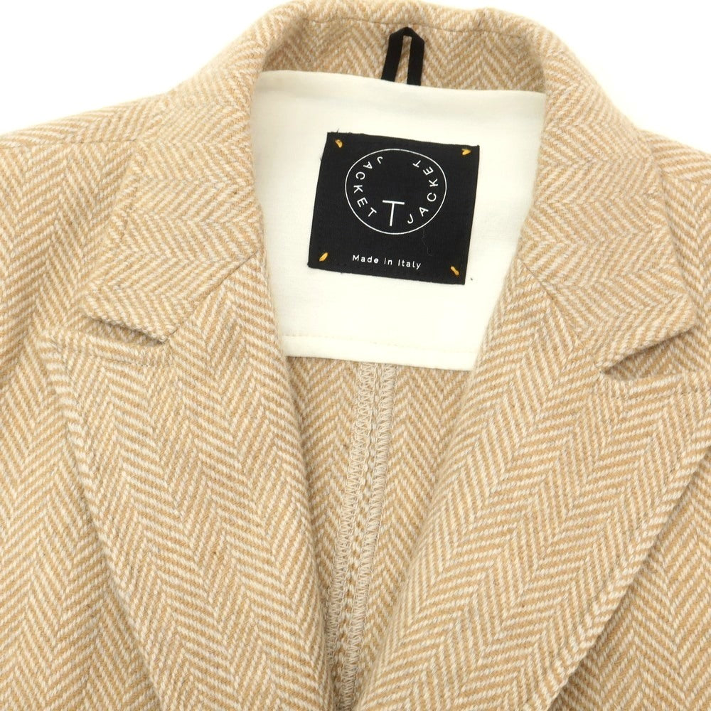 【中古】ティージャケット T-JACKET ウールナイロン ヘリンボーン織り ダブル6B カジュアルジャケット ベージュxホワイト【 M 】【 状態ランクB 】【 メンズ 】
