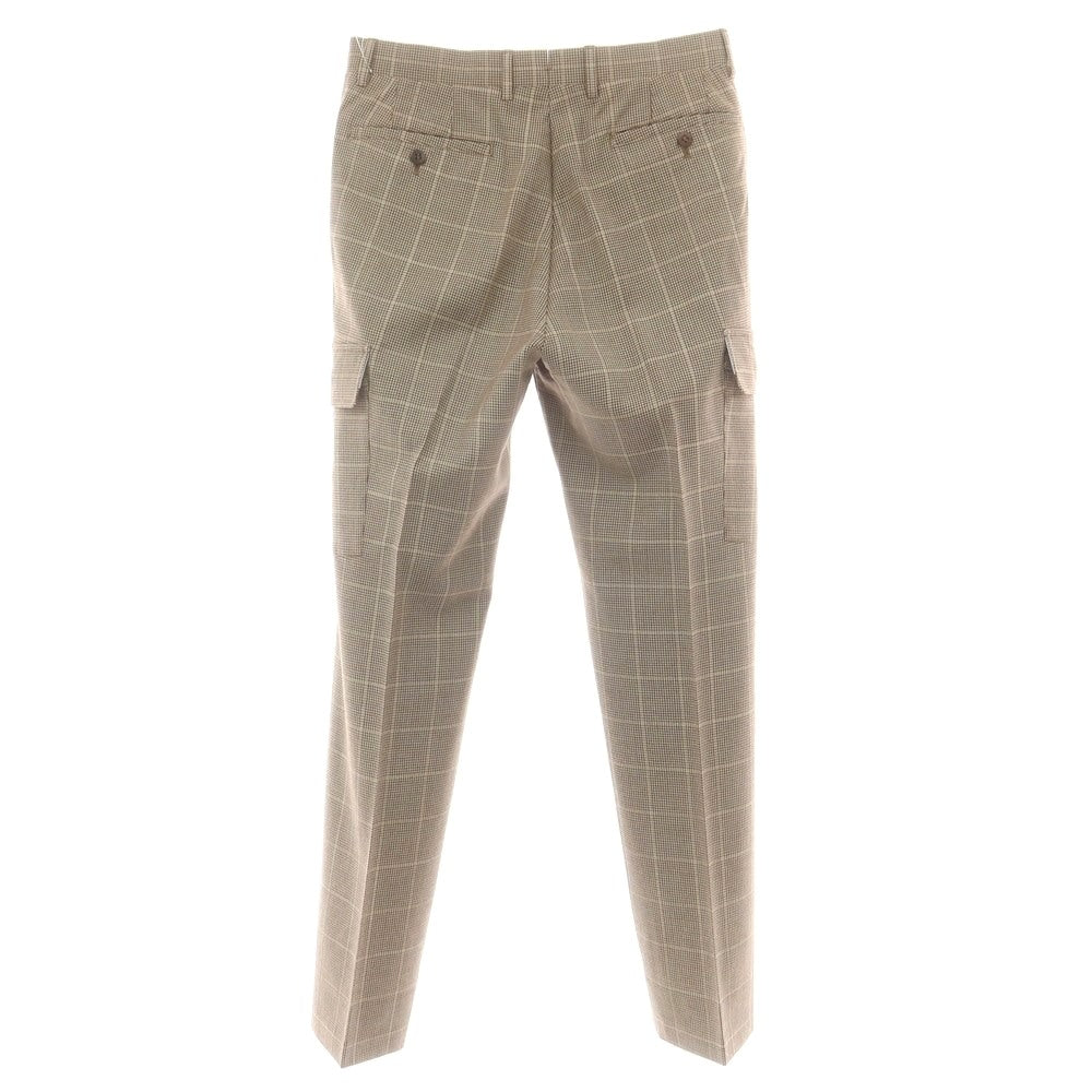 【中古】リネア パンタローニ Linea Pantaloni ウール ハウンドトゥースチェック カーゴスラックスパンツ ベージュxブラウン【 44 】【 状態ランクC 】【 メンズ 】