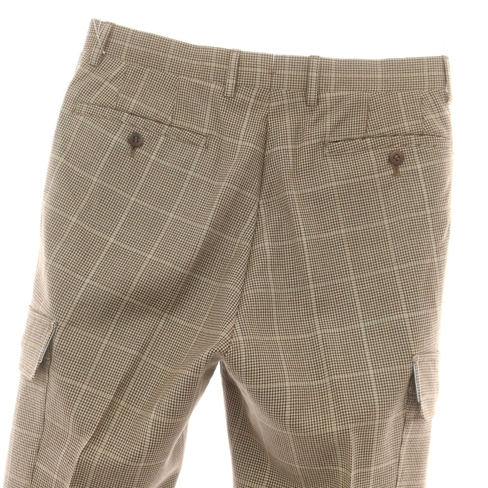 【中古】リネア パンタローニ Linea Pantaloni ウール ハウンドトゥースチェック カーゴスラックスパンツ ベージュxブラウン【 44 】【 状態ランクC 】【 メンズ 】