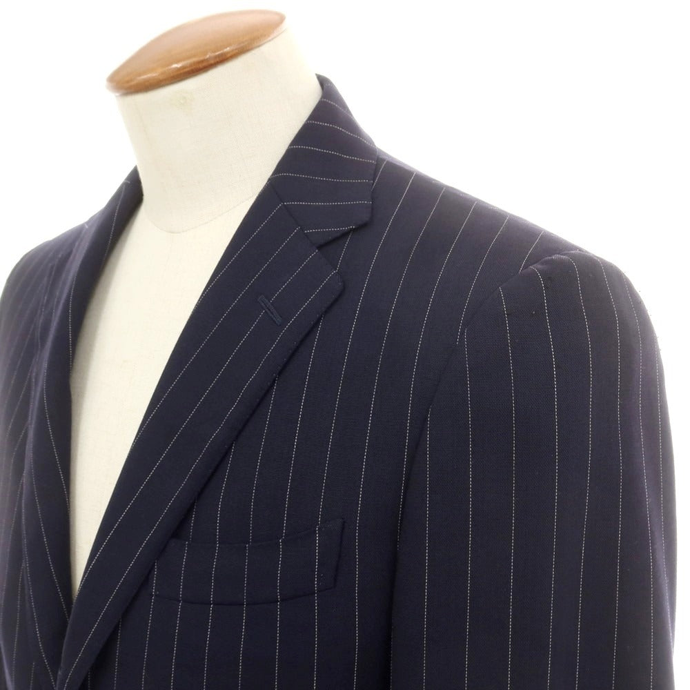 【中古】ビームスエフ BEAMS F サマーウール ストライプ 3つボタンスーツ ネイビー【 93 】【 状態ランクC 】【 メンズ 】