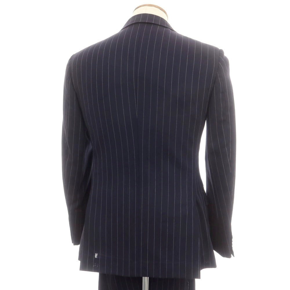【中古】ビームスエフ BEAMS F サマーウール ストライプ 3つボタンスーツ ネイビー【 93 】【 状態ランクC 】【 メンズ 】