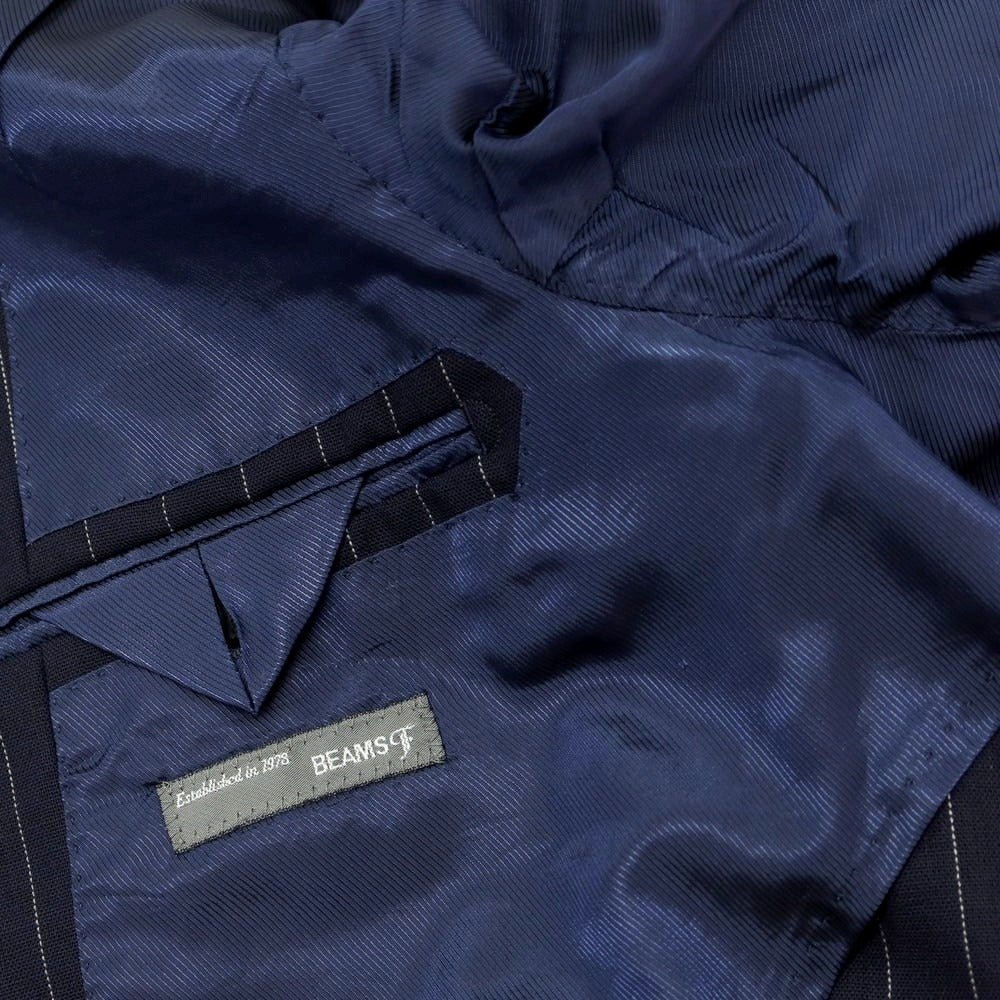 【中古】ビームスエフ BEAMS F サマーウール ストライプ 3つボタンスーツ ネイビー【 93 】【 状態ランクC 】【 メンズ 】