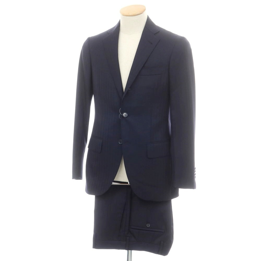 【中古】ビーアール プラクティカル スタイル B.R. Practical Style ヘリンボーン織ウール 3つボタンスーツ ダークネイビー【 表記なし(S位) 】【 状態ランクB 】【 メンズ 】