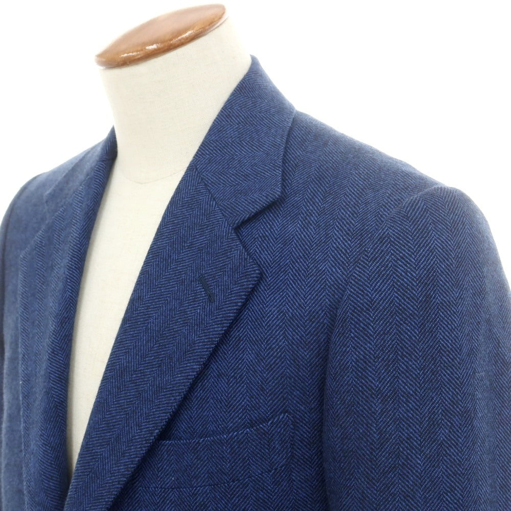 【中古】ジジ Jizi ウール ヘリンボーン織り 3B テーラードジャケット ブルーxブラック【 表記なし(M位) 】【 状態ランクB 】【 メンズ 】