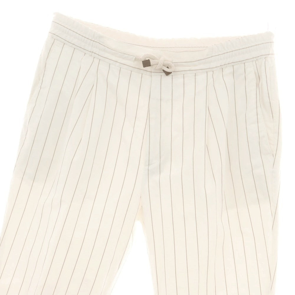 【中古】ブルネロクチネリ Brunello Cucinelli ストレッチ コットン ストライプ イージースラックスパンツ ホワイトxカーキベージュ【 50 】【 状態ランクC 】【 メンズ 】
