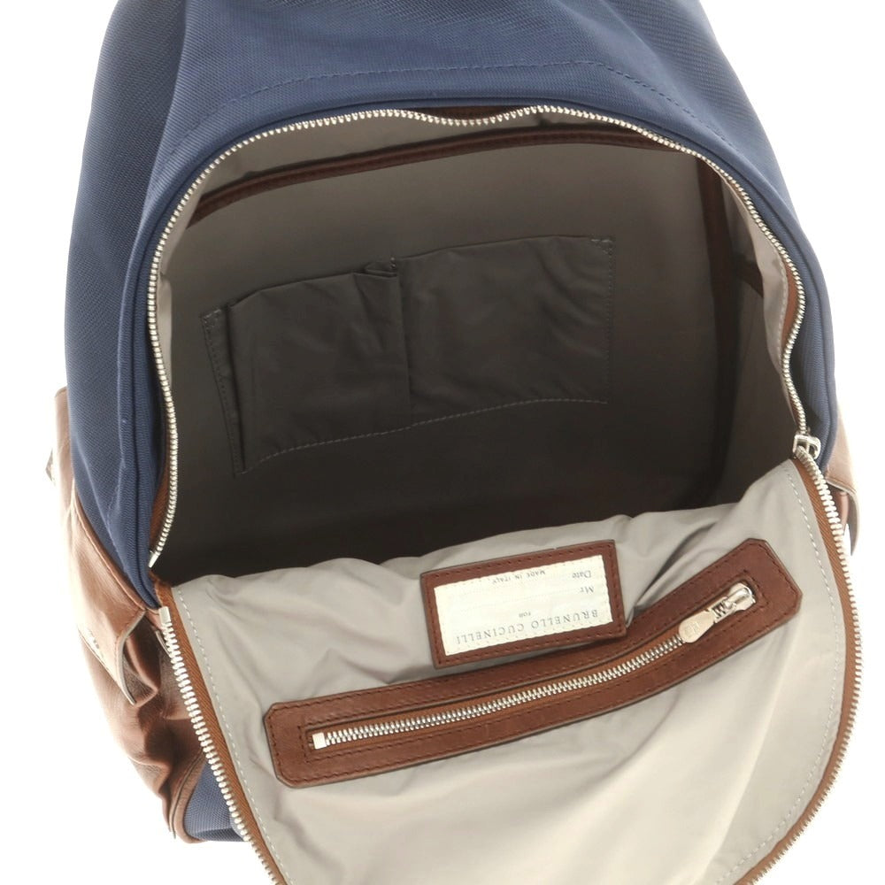 【中古】ブルネロクチネリ Brunello Cucinelli ナイロン系×レザー バックパック・リュック ライトネイビーxブラウン【 状態ランクC 】【 メンズ 】