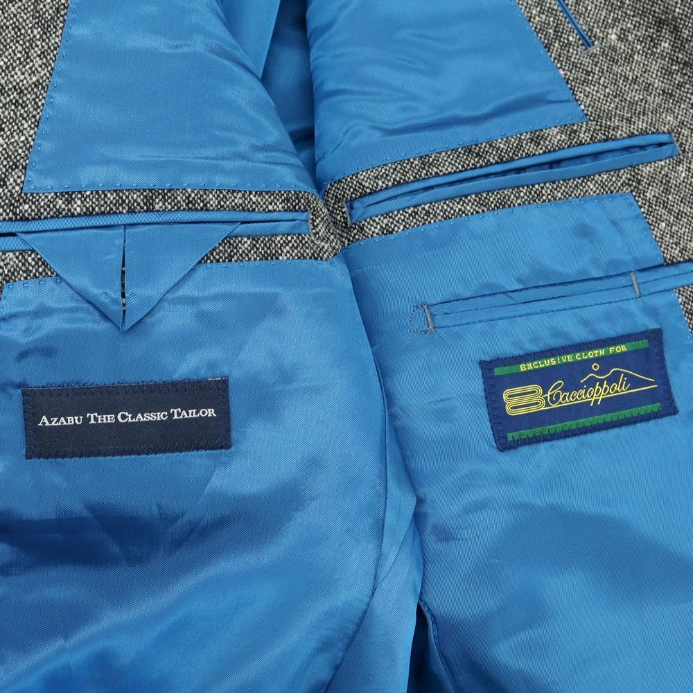 【中古】アザブテーラー azabu tailor ウール 3B テーラードジャケット ブラックxホワイト【 表記なし(L位) 】【 状態ランクB 】【 メンズ 】