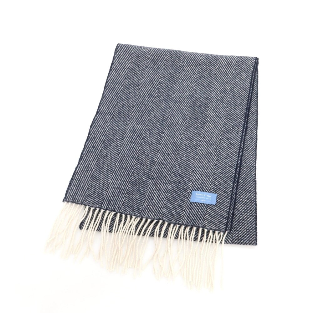 【中古】ロバート フレイザー ROBERT FRASER カシミヤ マフラー ネイビーxホワイト【 状態ランクB 】【 メンズ 】