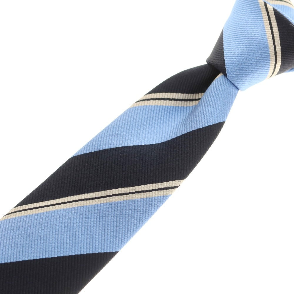 【中古】プラダ PRADA シルク ストライプ柄ネクタイ ライトブルーxブラック【 状態ランクB 】【 メンズ 】