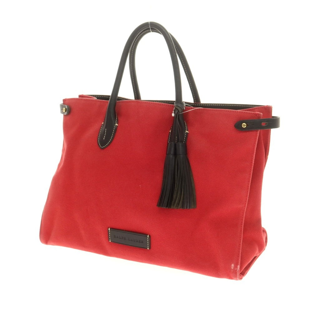 【中古】ラルフローレン RALPH LAUREN キャンバス レザー トートバッグ レッドxブラック【 状態ランクC 】【 ユニセックス 】