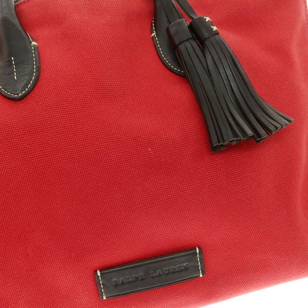 【中古】ラルフローレン RALPH LAUREN キャンバス レザー トートバッグ レッドxブラック【 状態ランクC 】【 ユニセックス 】