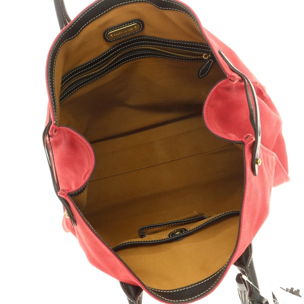 【中古】ラルフローレン RALPH LAUREN キャンバス レザー トートバッグ レッドxブラック【 状態ランクC 】【 ユニセックス 】