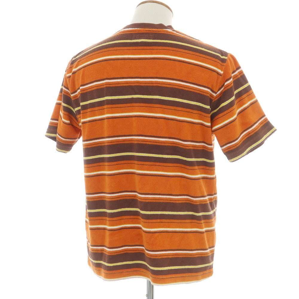 【中古】ビームスプラス BEAMS PLUS コットンポリエステル パイル ボーダー クルーネック 半袖 ポケットTシャツ オレンジxブラウン【 M 】【 状態ランクC 】【 メンズ 】